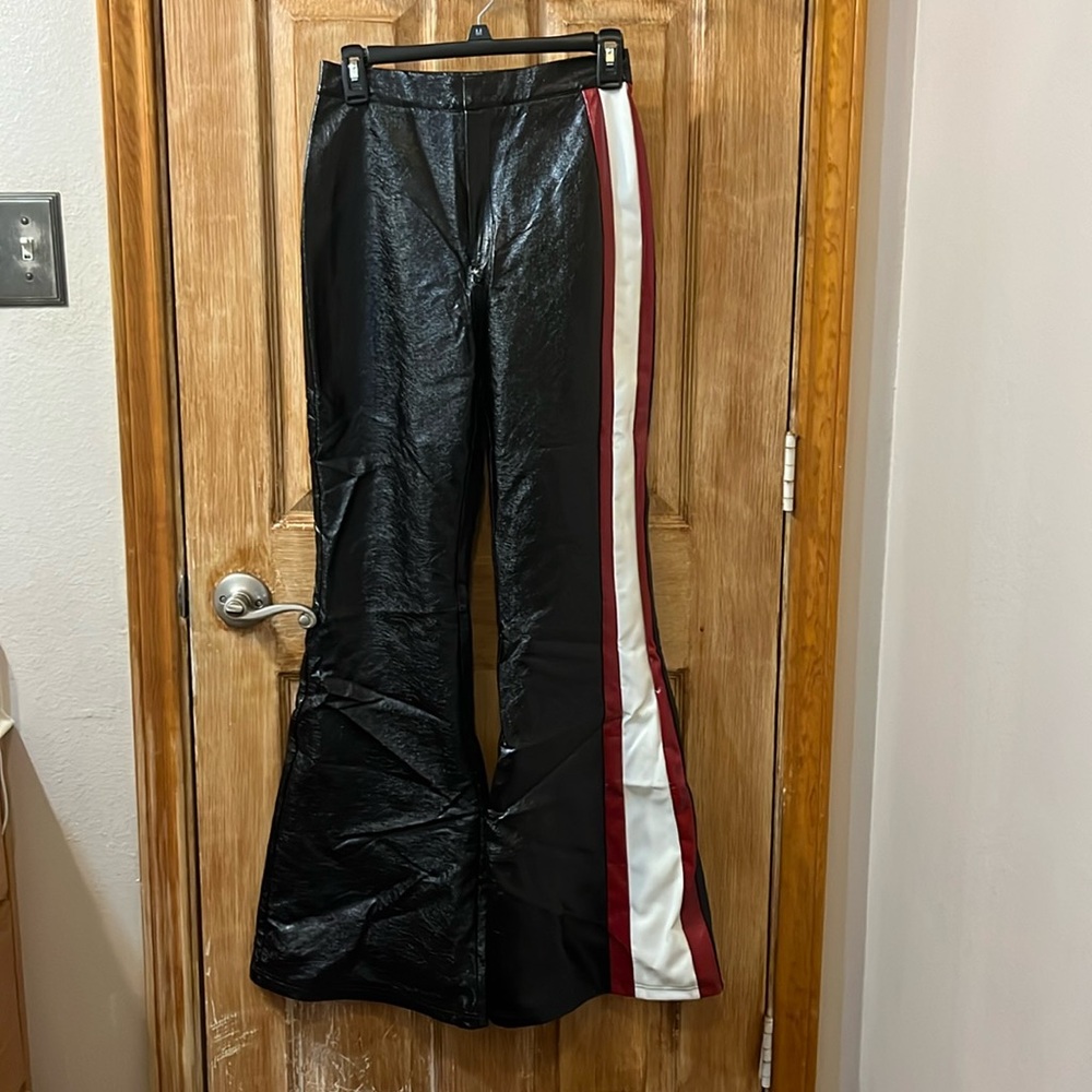 Cynthia Rowley Racing Stripe Black Vinyl Pants